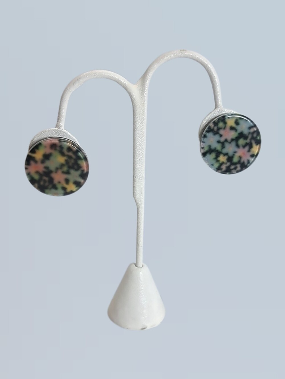 Round Piece Earrings w/ Colorful Design 1.12"